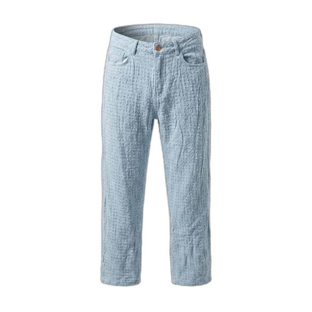 Light Blue Textured Straight-Leg Jeans for Women