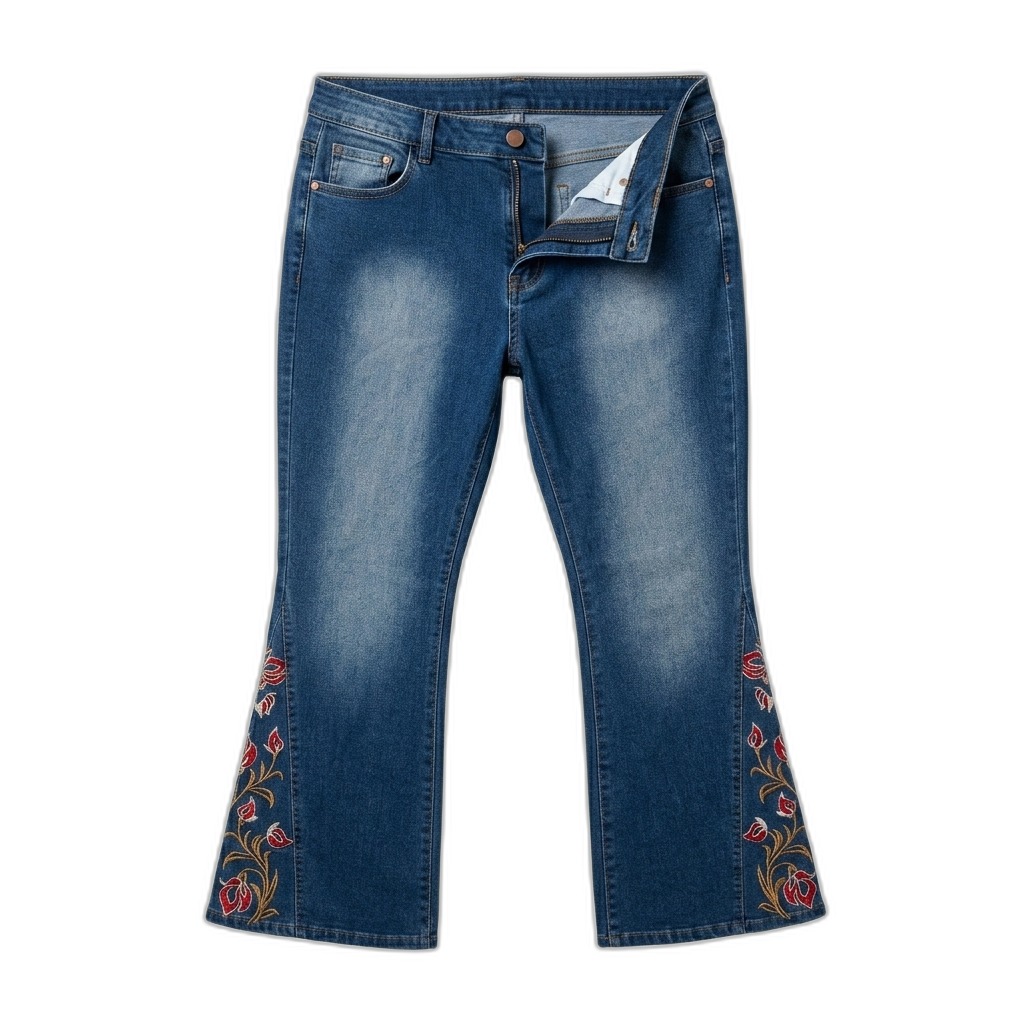 Women's Blue Embroidered Flared Jeans