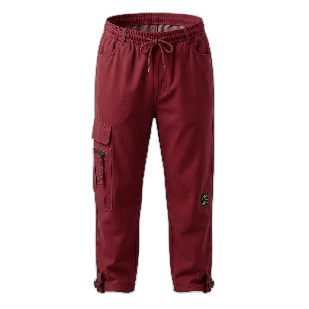 Men's Maroon Cargo Pants | Adjustable Cuffs