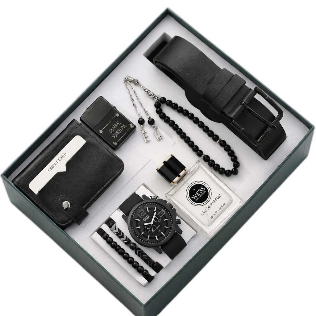 Men's Black Gift Set | Watch, Wallet, Perfume