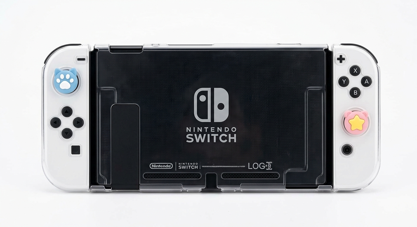 Cute Clear Protective Case & Thumb Grips for Switch OLED
