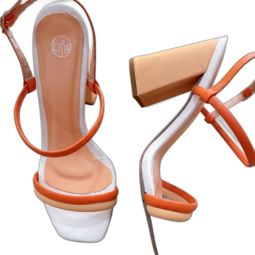 Orange & White Block Heel Sandals for Women
