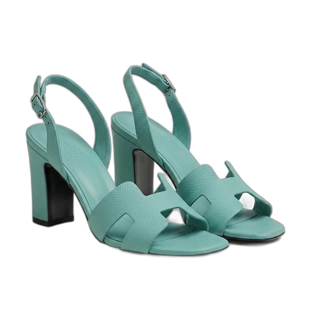 H-Cut Block Heel Sandals in Teal