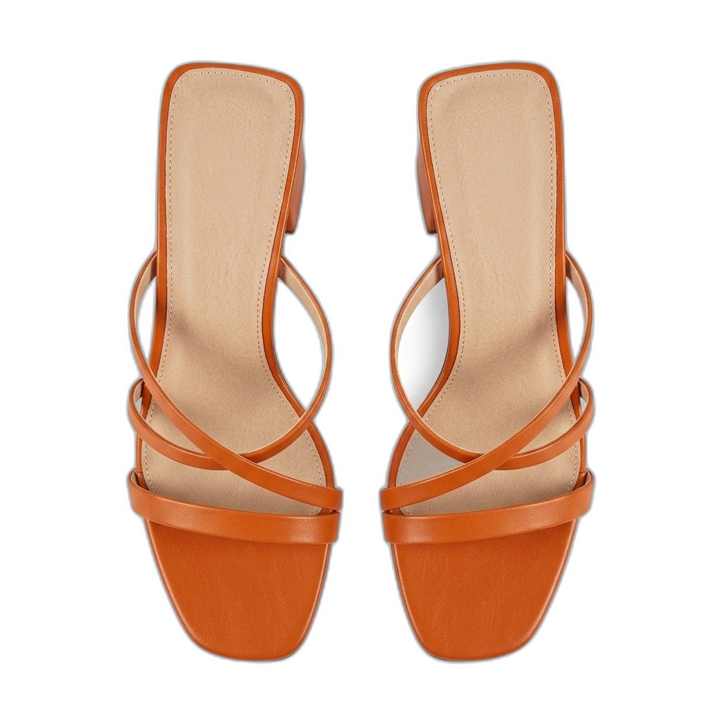 Women's Orange Strappy Block Heel Sandals