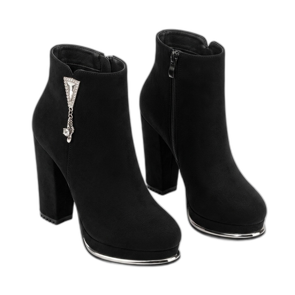 Women's Black Embellished Platform Ankle Boots