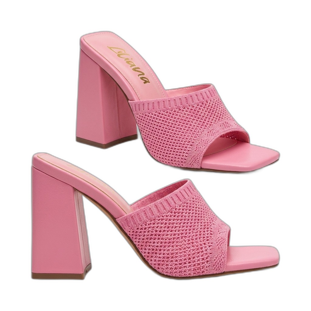 Pink Knitted Block Heel Mules for Women
