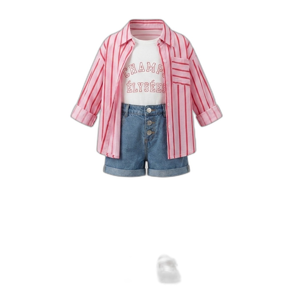 Kids' Striped Shirt & Denim Shorts Outfit
