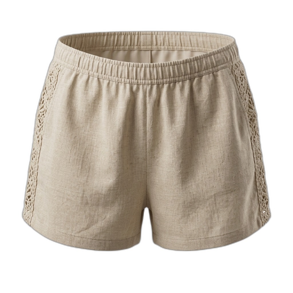 Women's Linen Blend Shorts with Crochet Trim