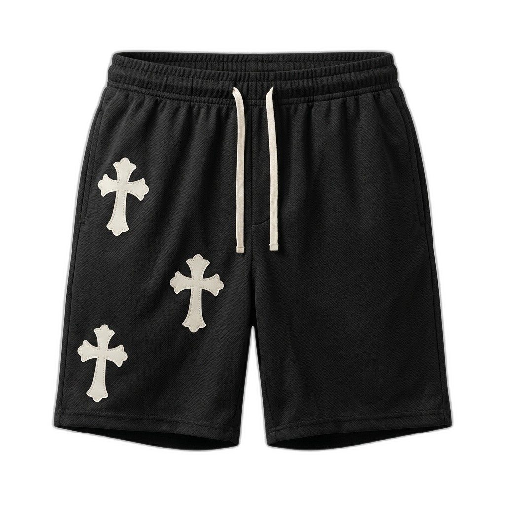 Men's Black Cross Patch Shorts