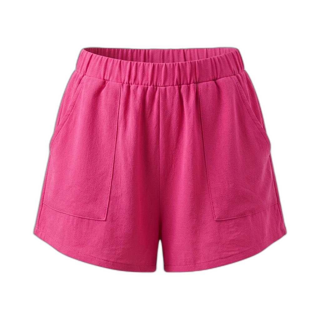 Women's Hot Pink Elastic Waist Casual Shorts