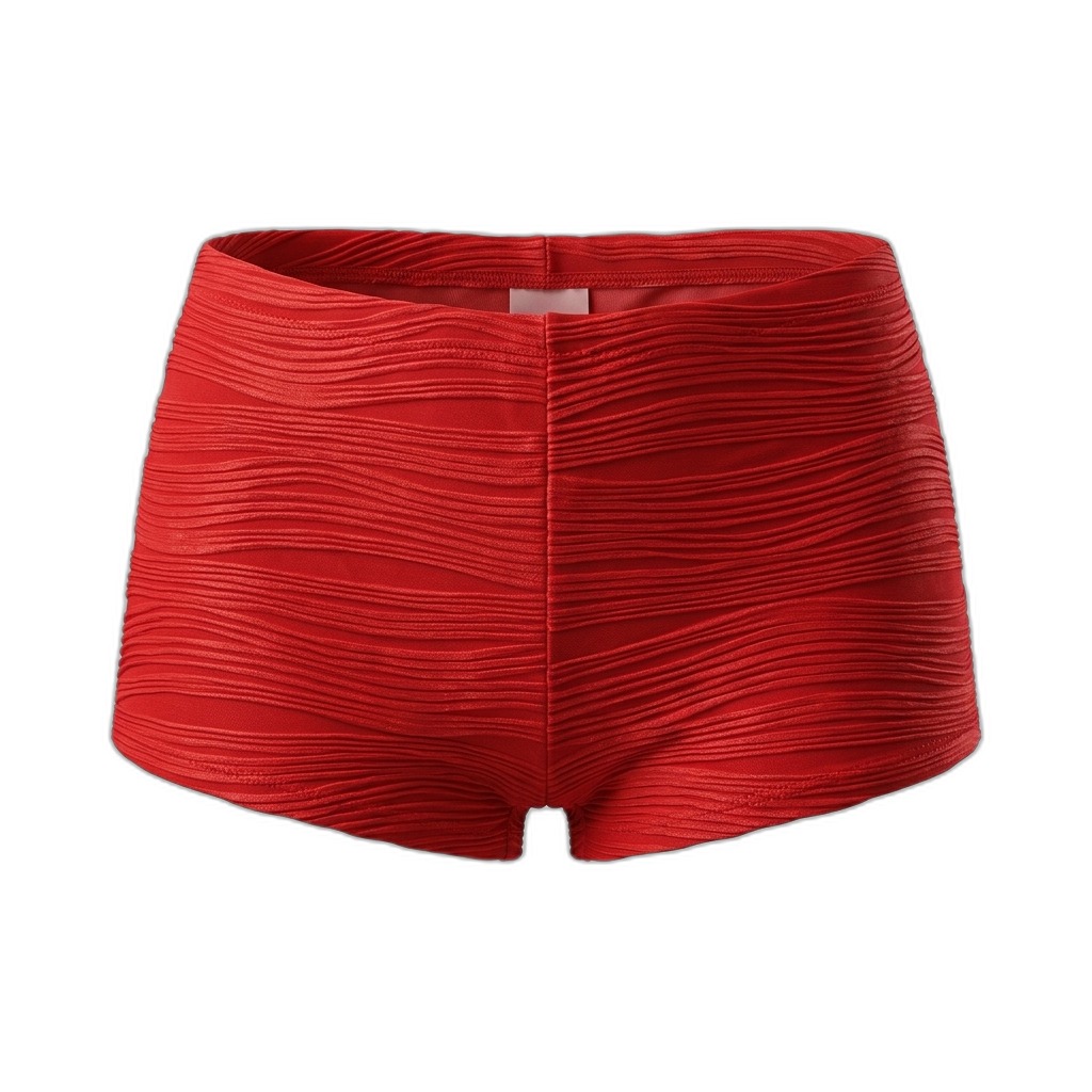 Red Textured Ruched Boy Shorts for Women