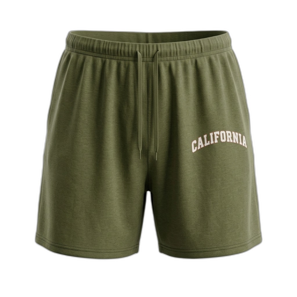 Men's Olive Green California Print Drawstring Shorts