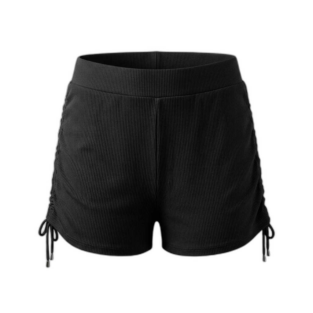 Women's Black Ribbed Drawstring Shorts