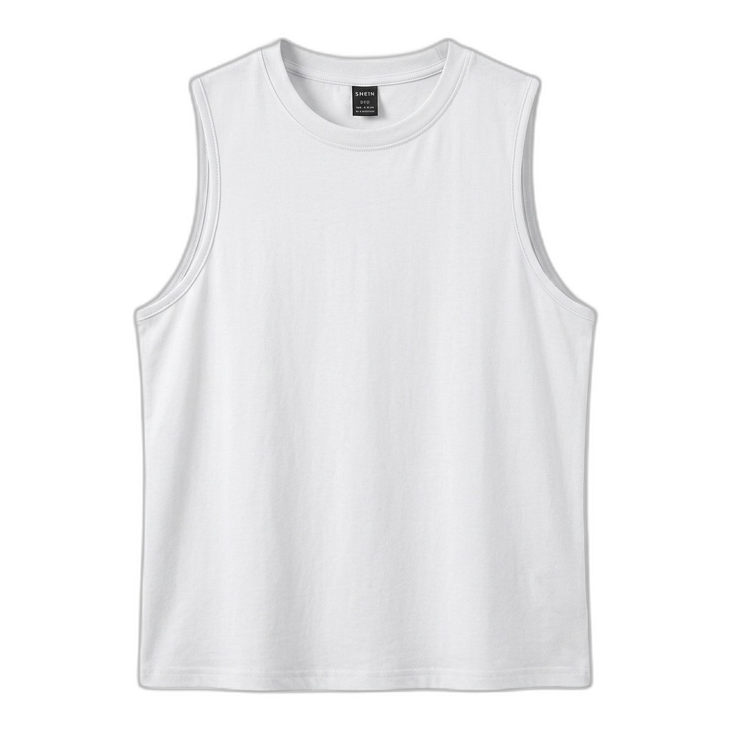 Men's White Solid Round Neck Sleeveless Tank Top