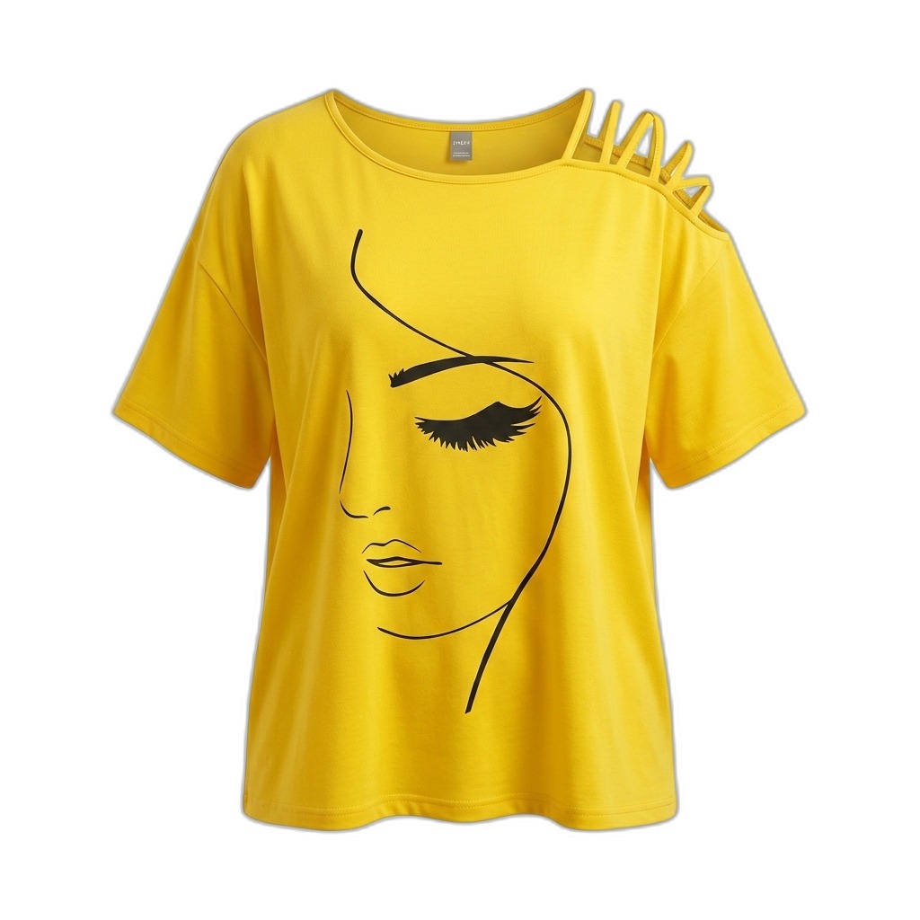 Women's Yellow Graphic Cold Shoulder T-Shirt