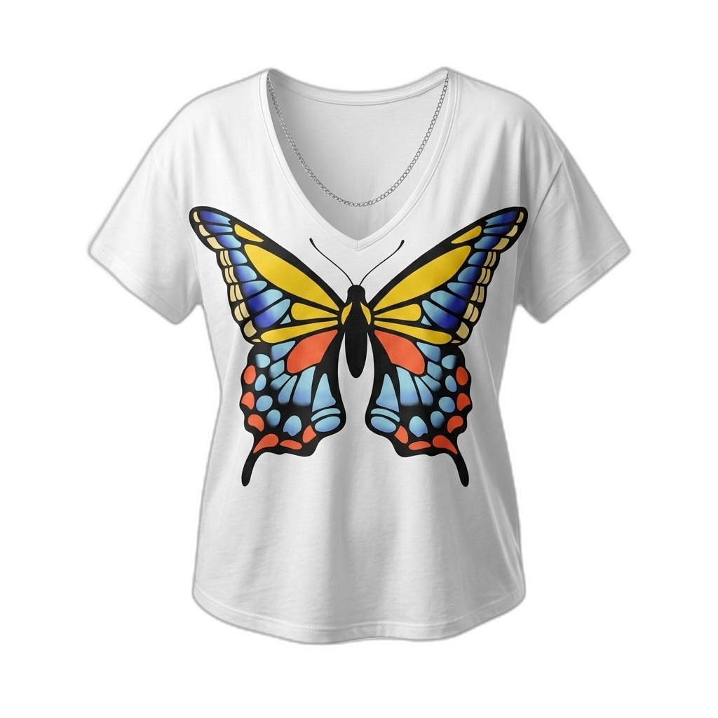 Butterfly Print V-Neck T-Shirt for Women