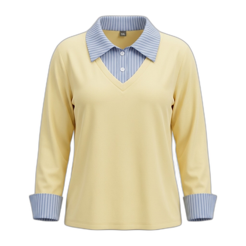 Women's Striped Collar V-Neck Pullover