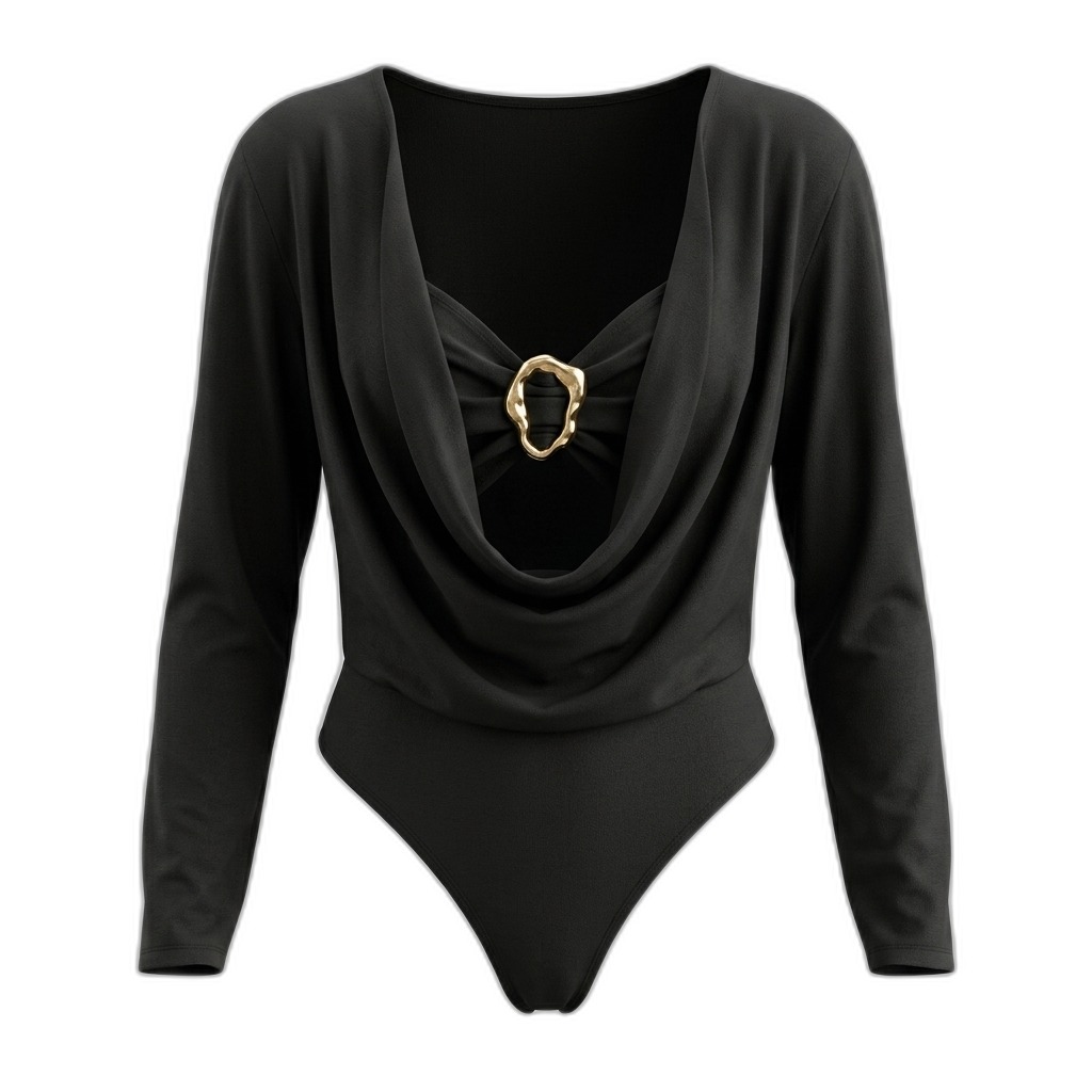 Women's Black Long Sleeve Bodysuit