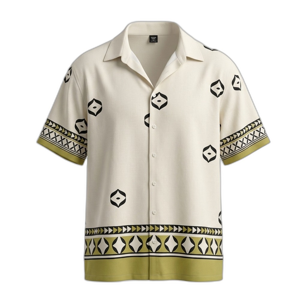 Men's Abstract Geometric Print Cuban Collar Shirt