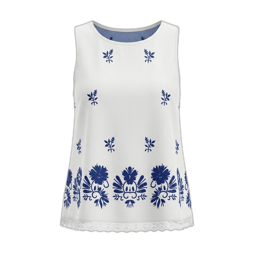 White Floral Embroidered Sleeveless Top