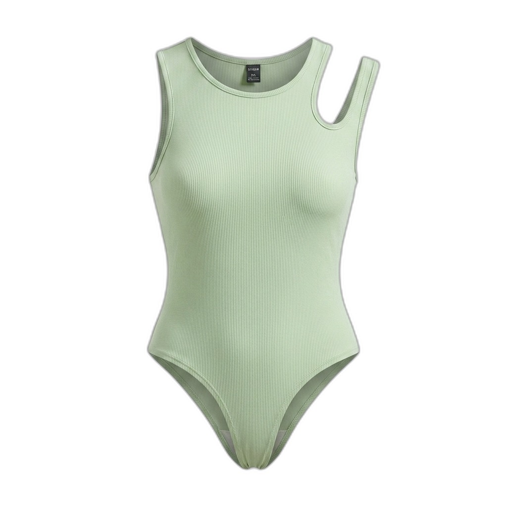 Ribbed Cut-Out Shoulder Bodysuit for Women