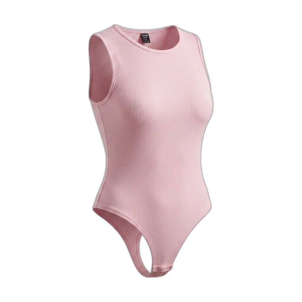 Pink Ribbed Sleeveless Bodysuit