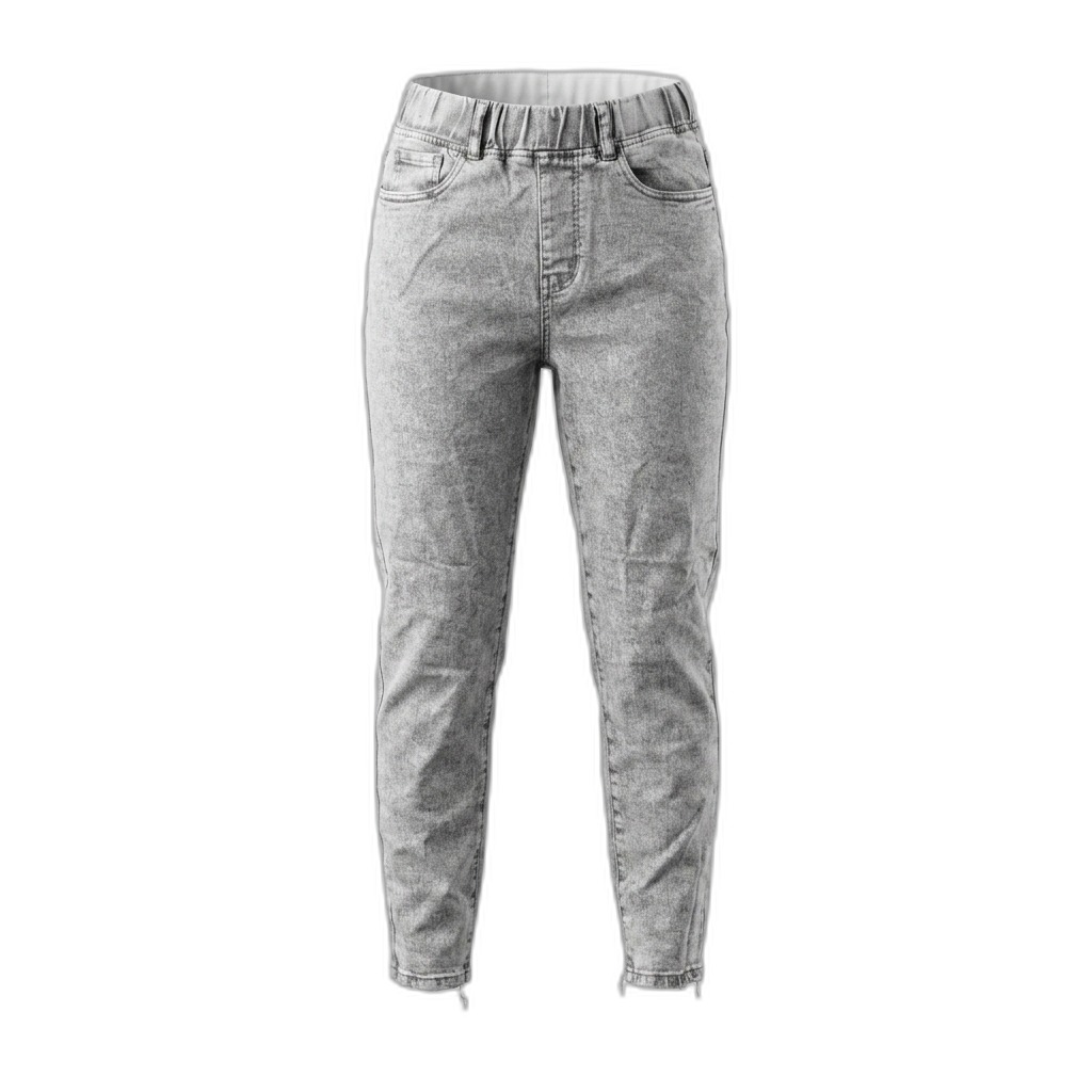 Women's Grey Acid Wash Elastic Waist Jeans