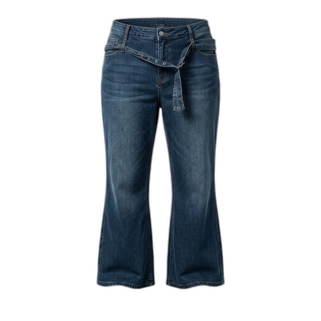 Women's High-Waist Belted Flare Jeans