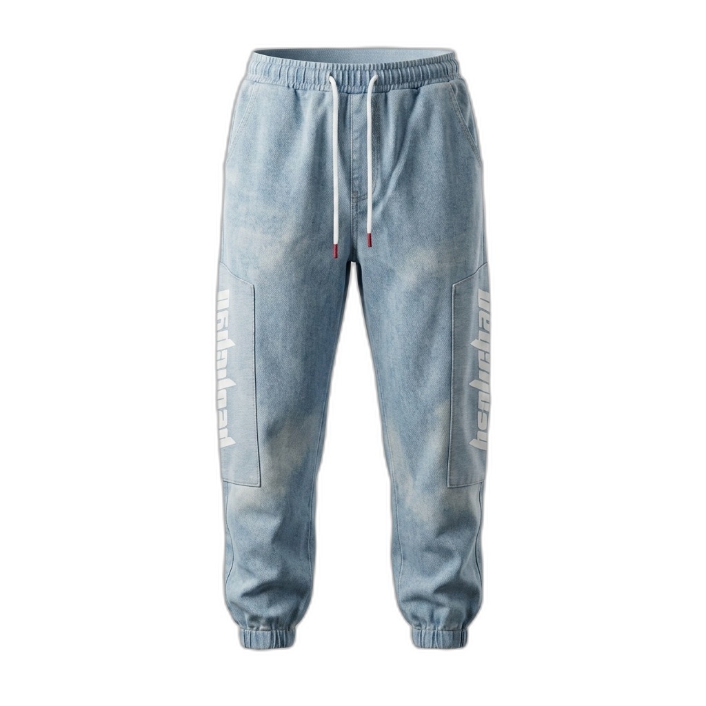 Light Blue Washed Denim Cargo Joggers