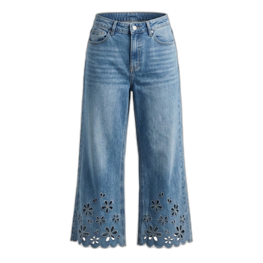 Women's Floral Cutout Wide Leg Jeans