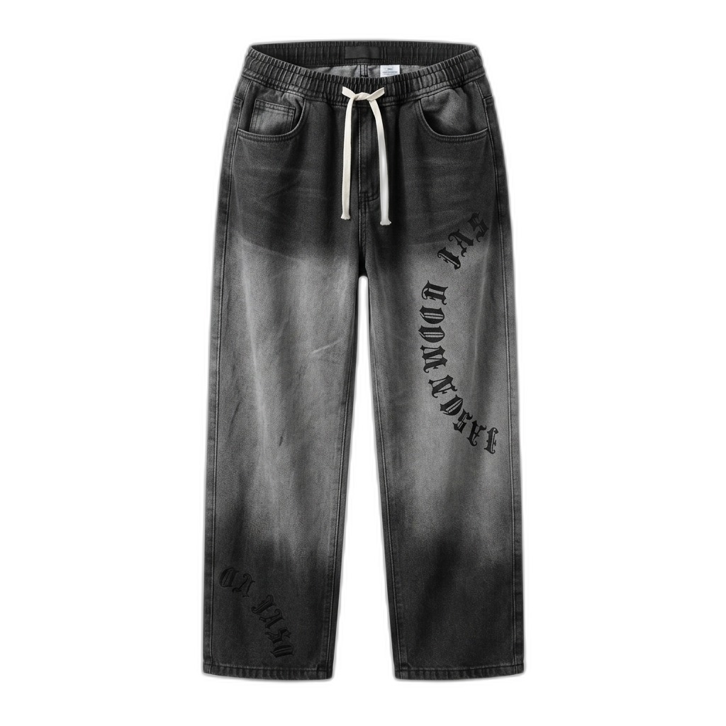 Men's Washed Black Baggy Denim Jeans | Streetwear