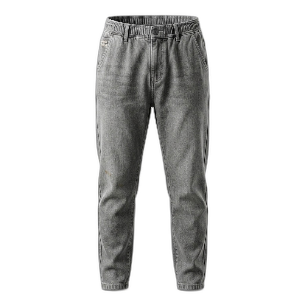 Men's Grey Elastic Waist Denim Jeans for Casual Wear