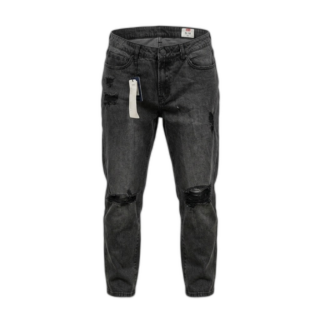 Men's Ripped Slim Fit Washed Black Jeans