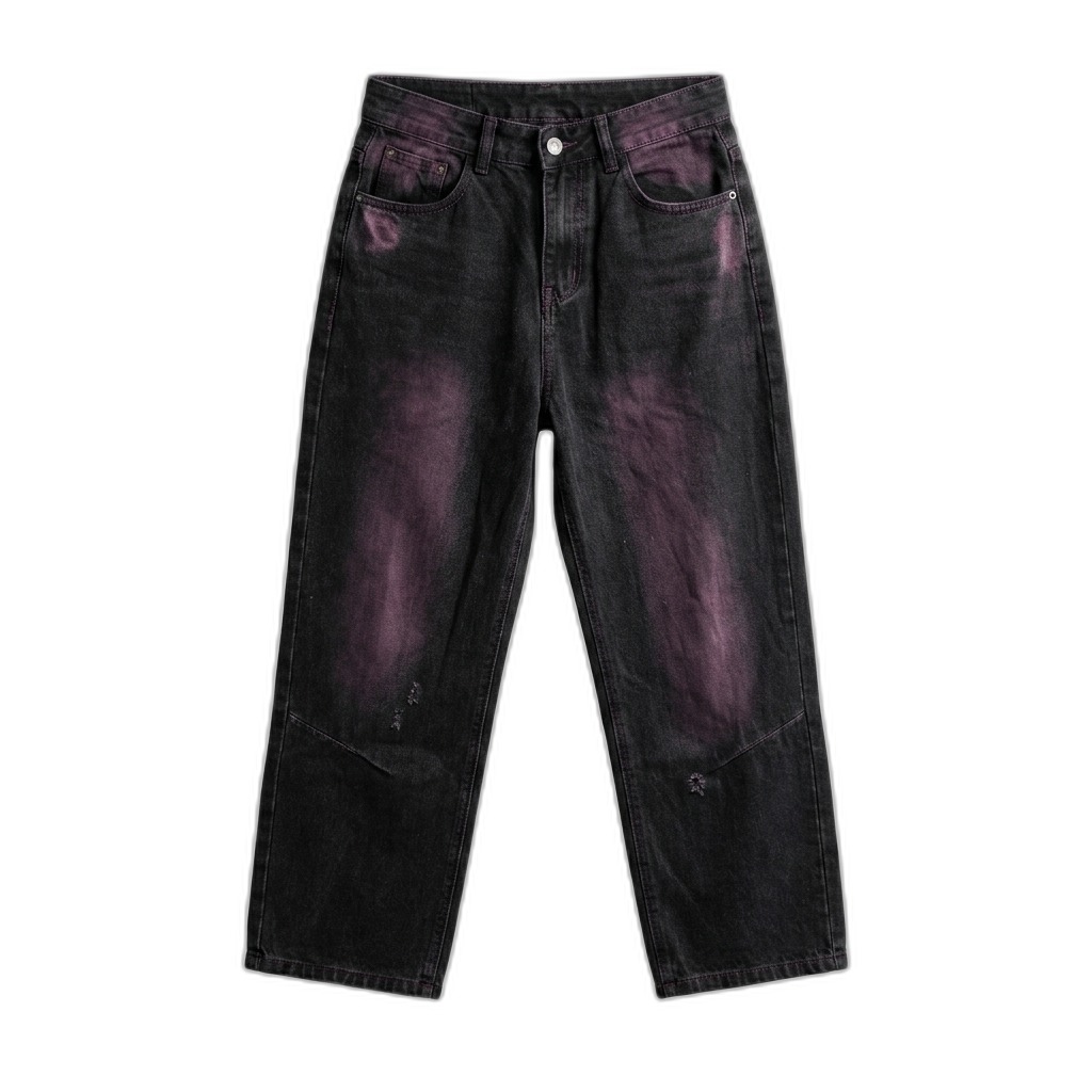 Women's Black Purple Acid Wash Jeans