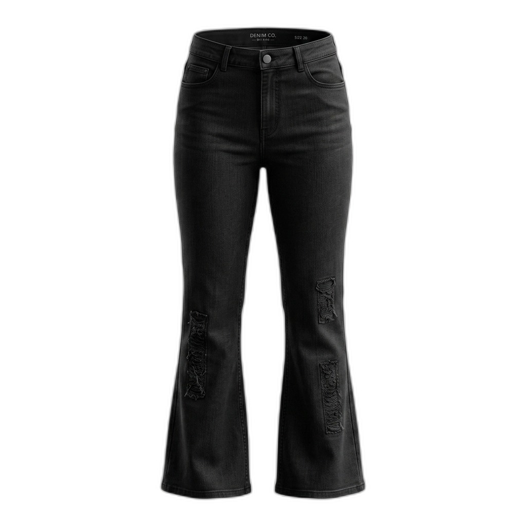 Black Distressed Flare Jeans for Women