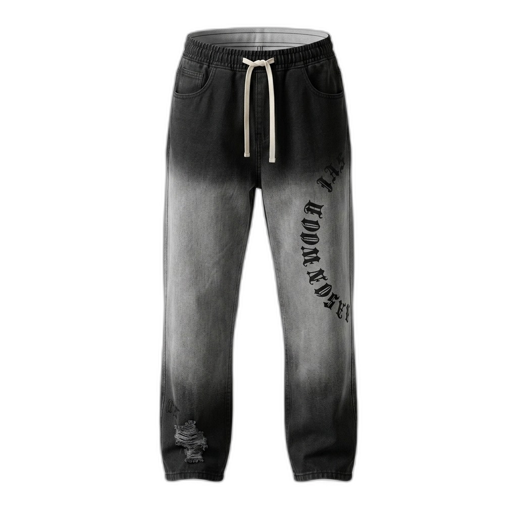 Men's Washed Black Distressed Denim Jogger Jeans