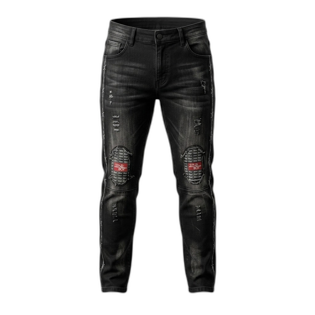Men's Distressed Black Slim Fit Jeans