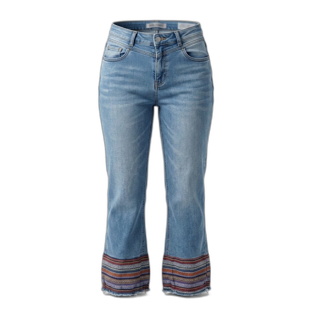 Women's Cropped Jeans with Embroidered Hem