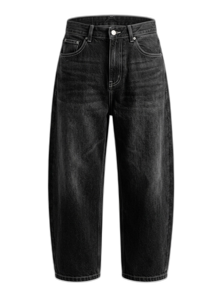Washed Black Relaxed Fit Cropped Jeans