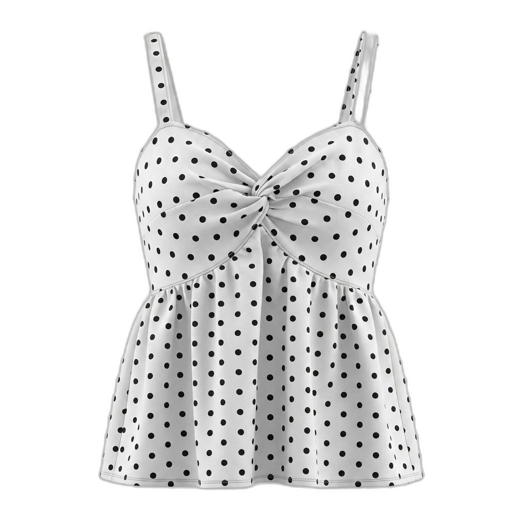 White Polka Dot Tie-Front Top for Women