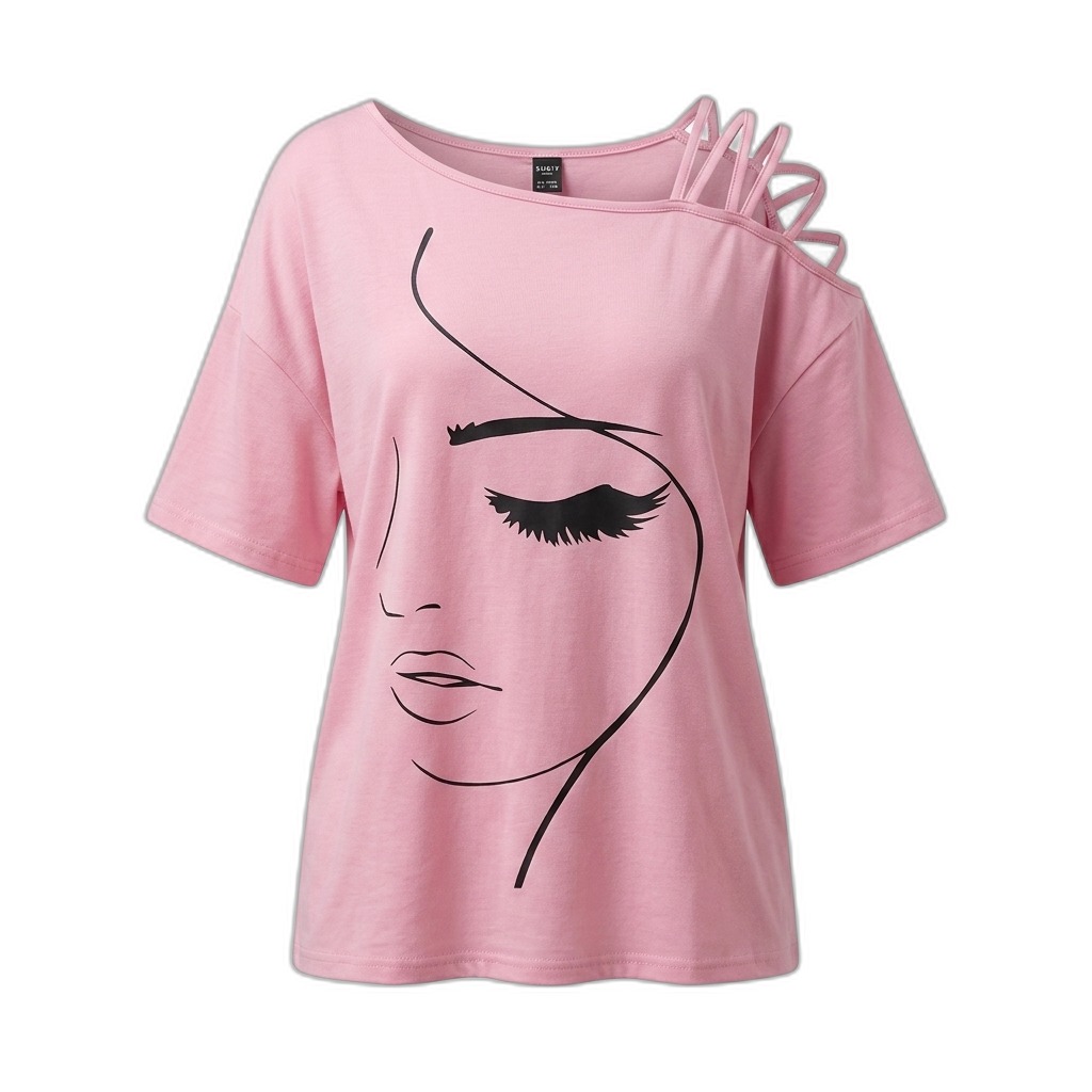 Pink Graphic Cold Shoulder T-Shirt for Women