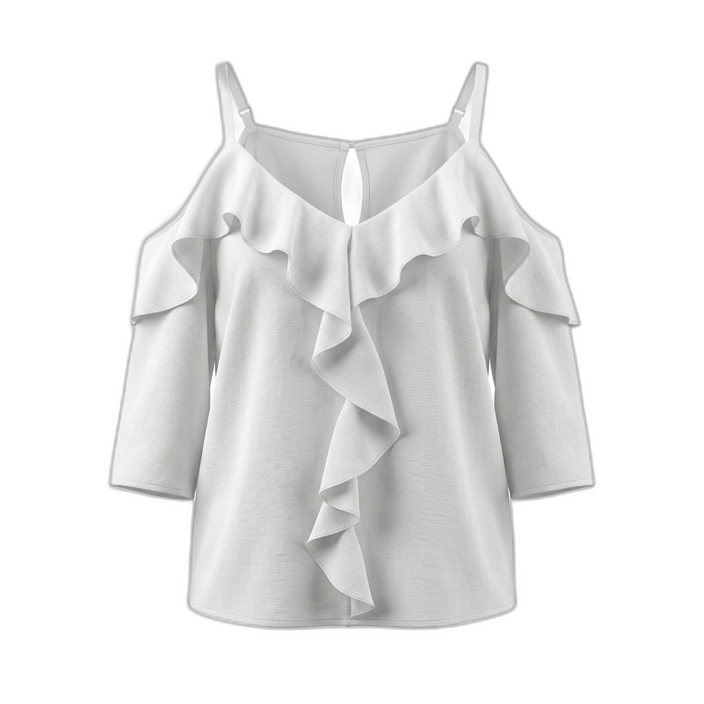 White Ruffled Cold Shoulder Top for Women