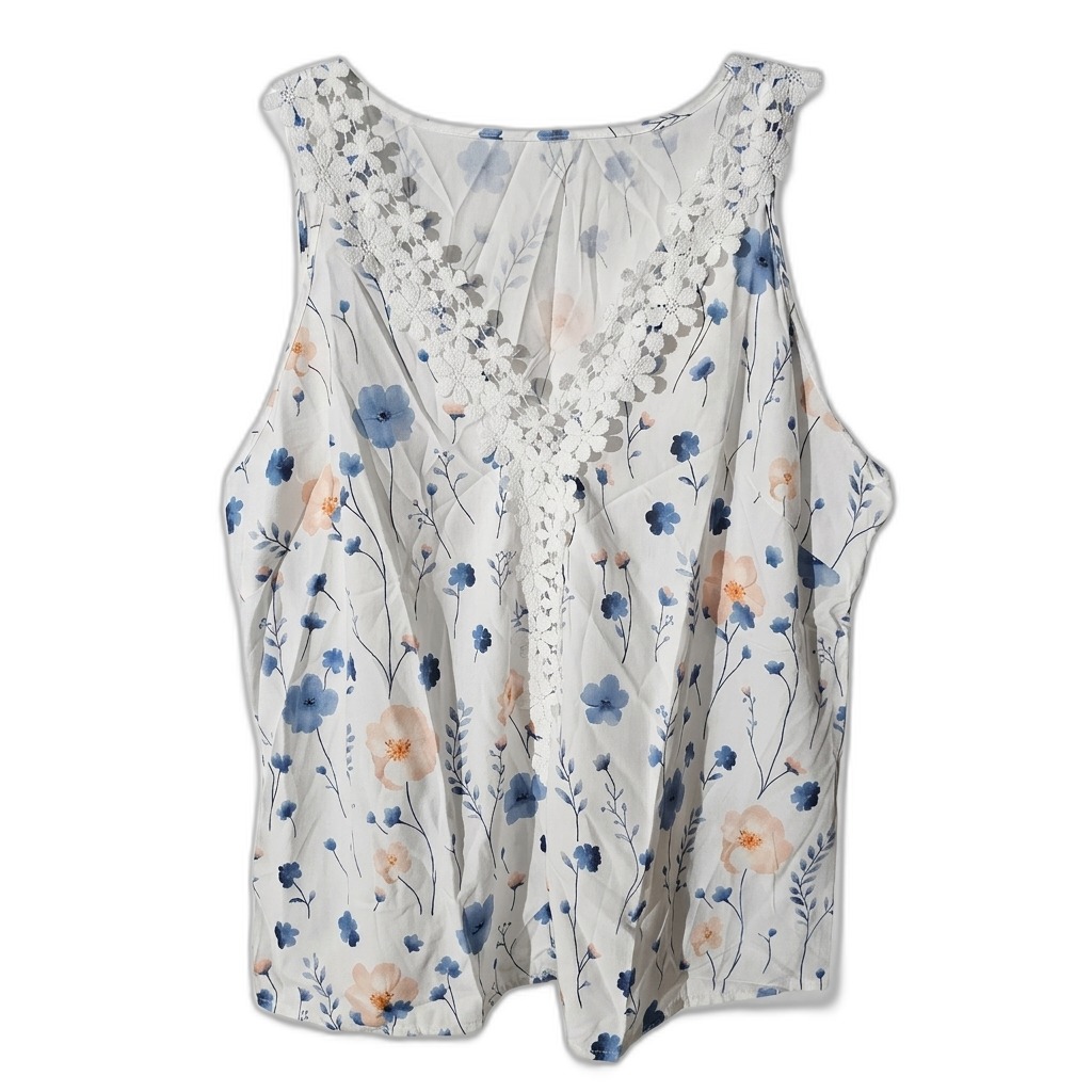 Women's Floral Sleeveless Blouse | Crochet V-Neck Top