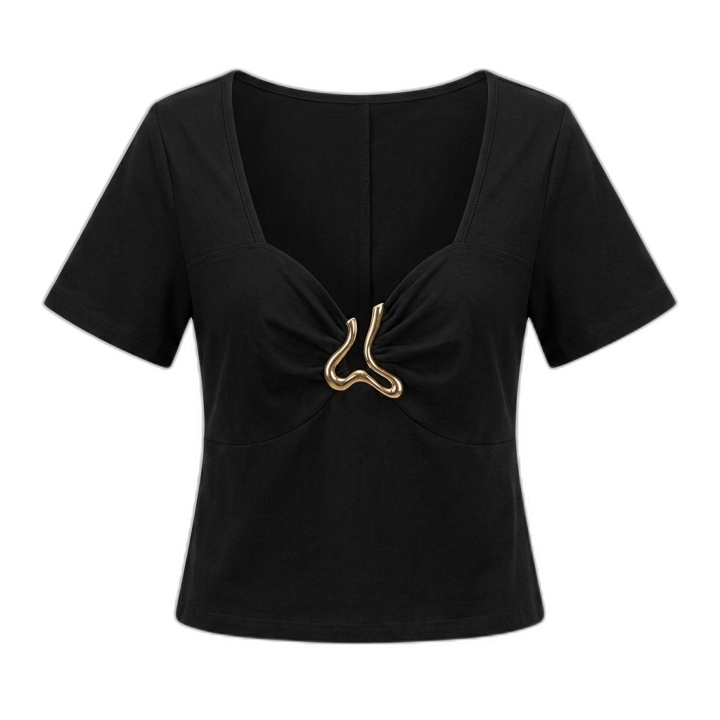 Women's Black Boat Neck T-Shirt