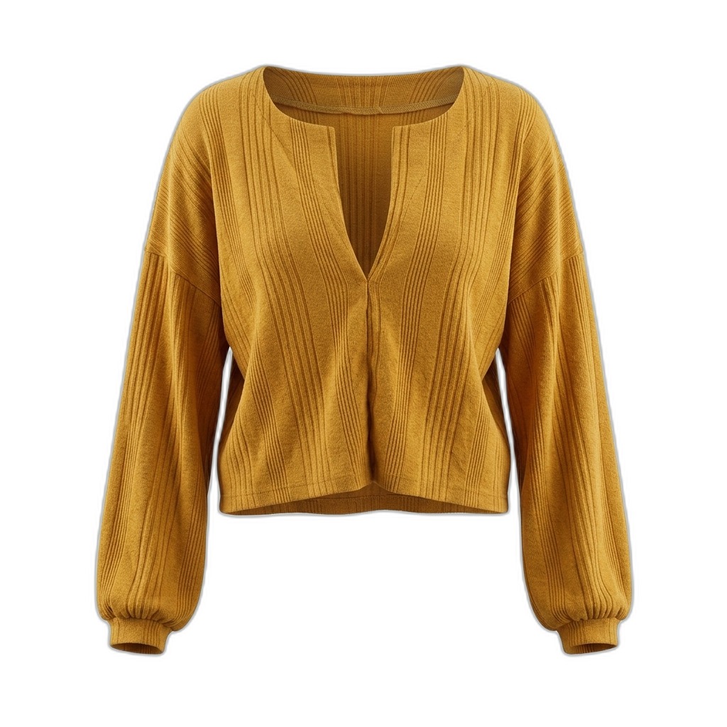 Mustard Ribbed Knit Long Sleeve Top