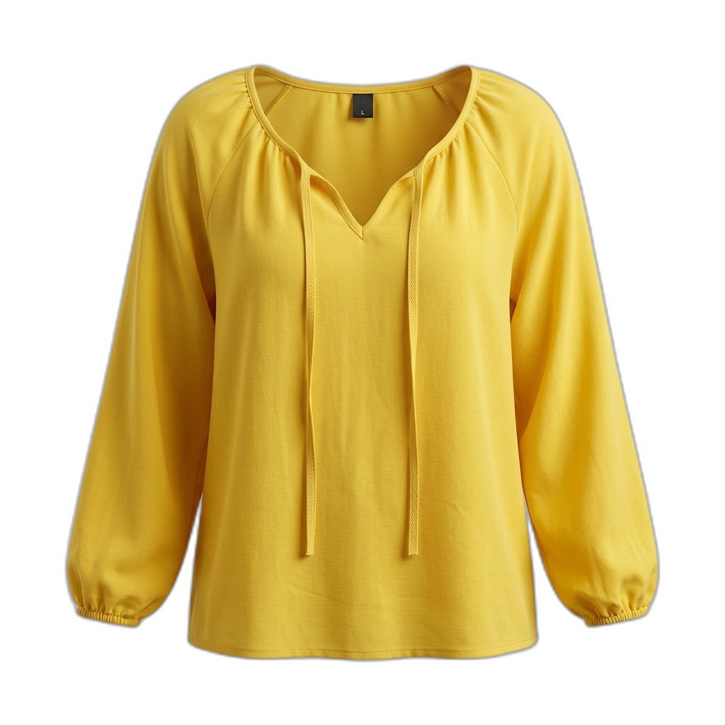 Women's Yellow Gathered Neck Loose Fit Blouse