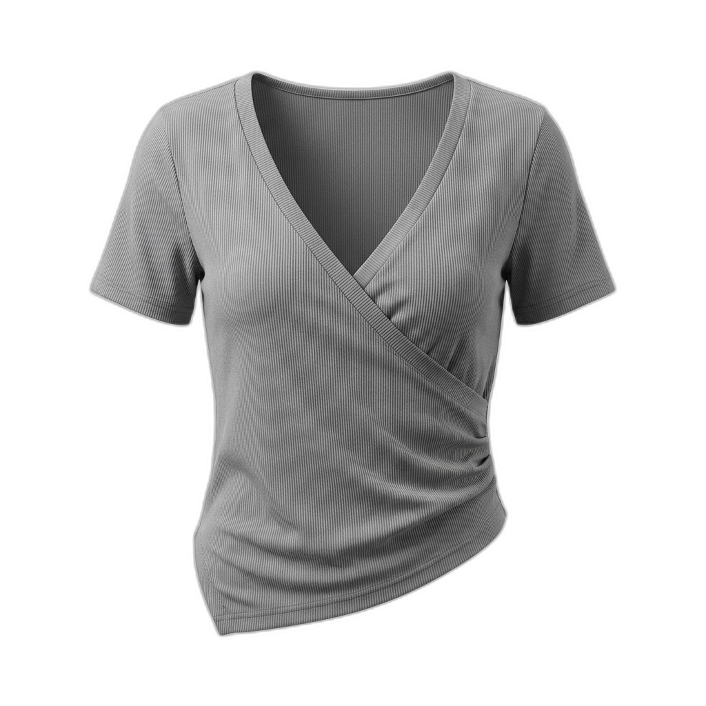 Grey Ribbed Short Sleeve Top for Women