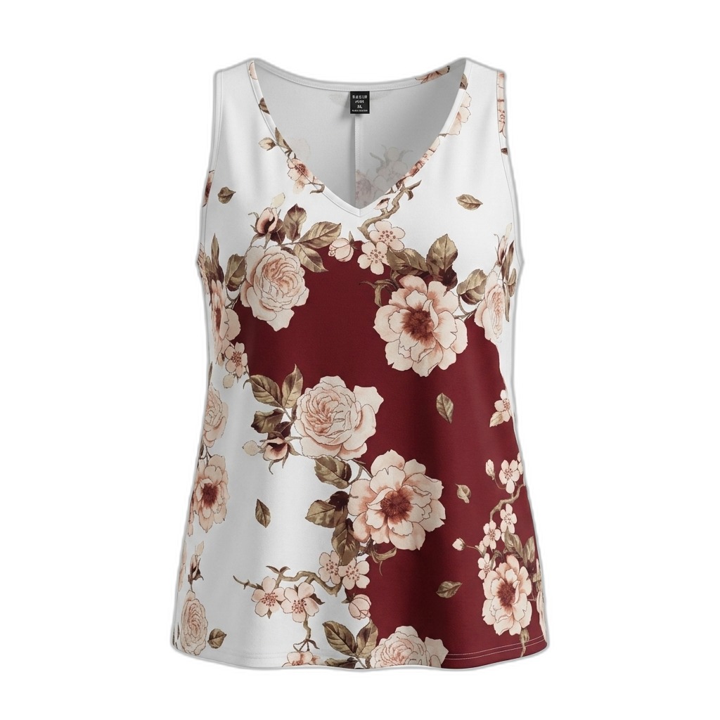 Women's Floral Sleeveless Top | White & Maroon