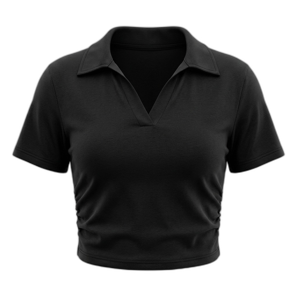 Black Ruched Side Short Sleeve Top for Women