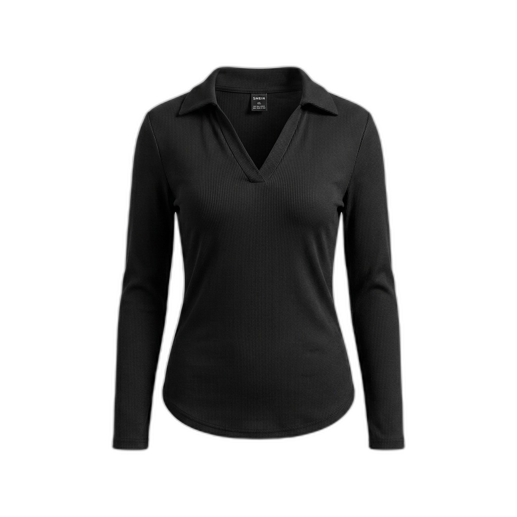 Women's Black Ribbed Long Sleeve Top